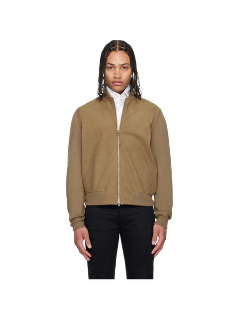 TOM FORD Khaki Nubuck Front Merino Bomber Jacket