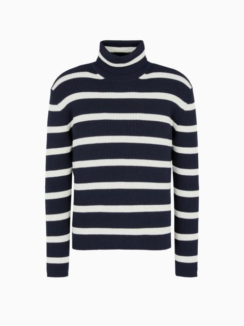 EMPORIO ARMANI Ribbed, striped wool-blend rollneck jumper