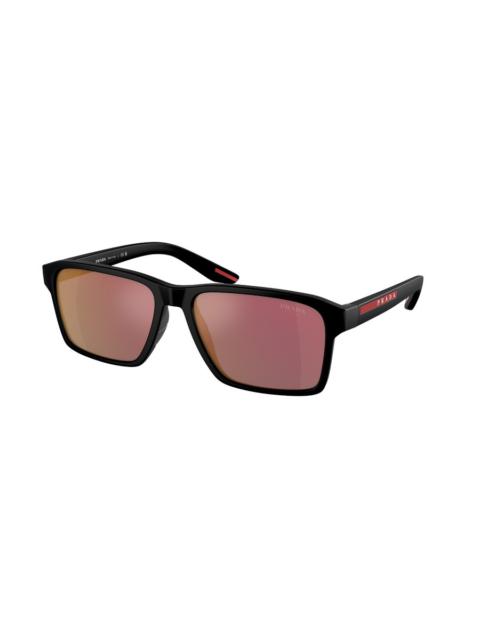 Prada Prada Linea Rossa Grey Mirror Red Rectangular Men's Sunglasses PS 05YS 1BO10A 58