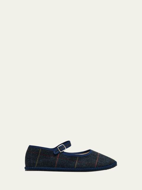 ViBi Venezia Mary Jane Plaid Herringbone Wool-Blend Flats