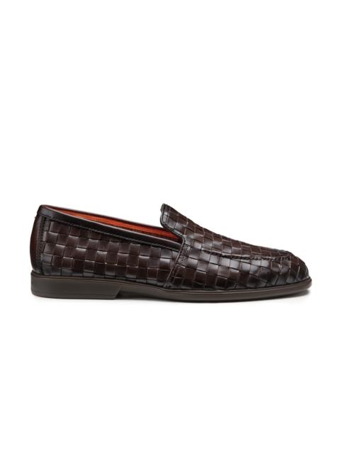 Santoni Men's dark brown woven leather loafer
