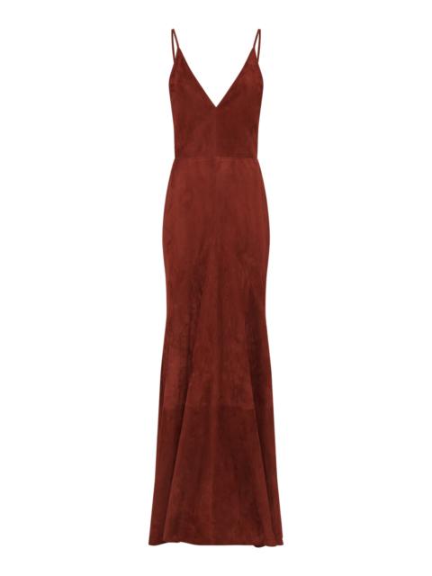 GABRIELA HEARST Brigita V-Neck Suede Maxi Dress brown
