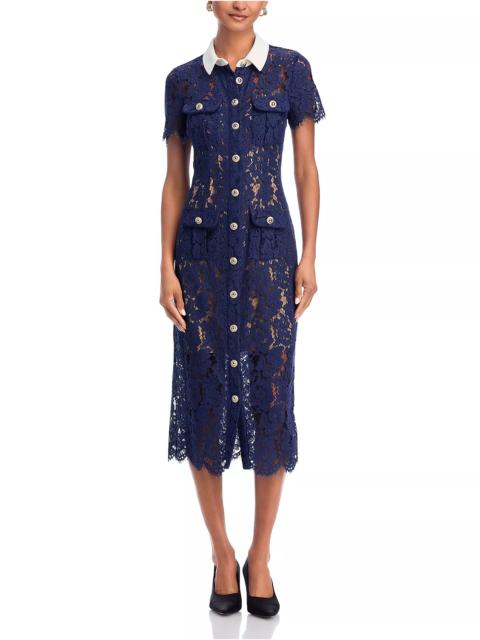 self-portrait Navy Lace Contrast Collar Midi Dress