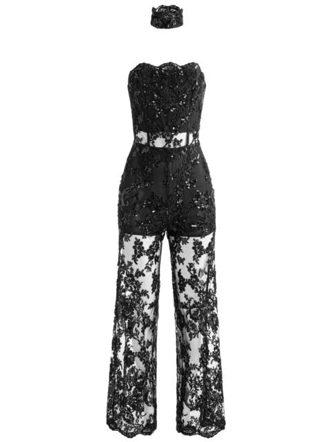 Alice + Olivia GEORGIE EMBELLISHED LACE JUMPSUIT