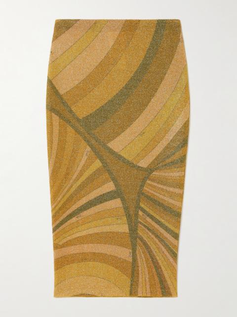 PUCCI Printed Metallic Jersey Midi Skirt