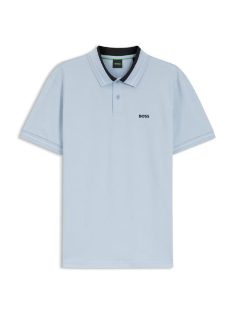 BOSS STRIPE-TRIM POLO SHIRT IN STRETCH COTTON