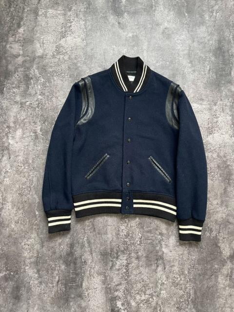 SAINT LAURENT Saint Laurent SLP 13 Navy Blue Fleece and Leather Teddy Jacket