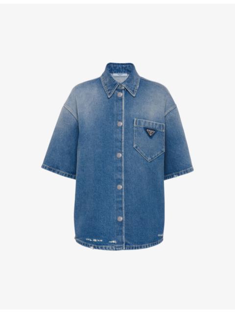 Prada Brand-plaque relaxed-fit denim shirt