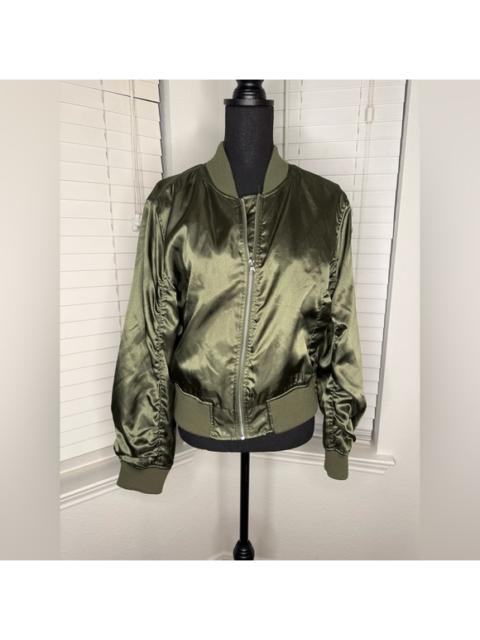 Other Designers Topshop Khaki Satin Bomber Jacket Size US 8-10