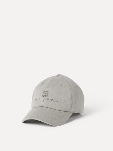 Brunello Cucinelli Garment-dyed baseball cap in denim with embroidered logo