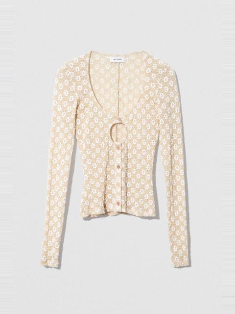 BY FAR RUBI CARDIGAN BEIGE FLORAL LACE