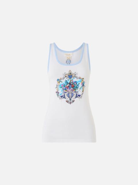 CAMILLA JERSEY SCOOP NECK TANK TOP - WHITE/BLUE