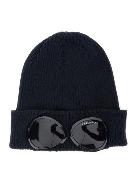 C.P. Company C.P. Company Men Blue Knit Beanie With Google Detail On The Front In Cotton Man