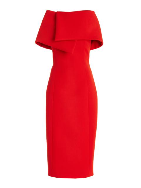 Oscar de la Renta Draped Neck Bonded Wool Tailoring Dress orange
