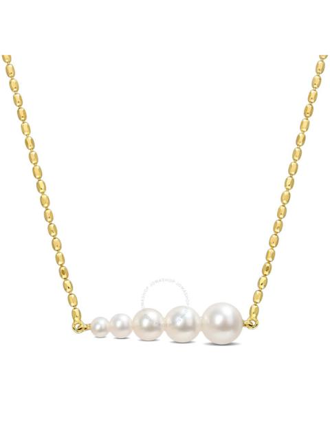 Other Designers AMOUR Freshwater Cultured Pearl Graduated Bar Necklace In Yellow Plated Sterling Silver