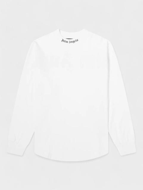 Palm Angels Double Logo Over Long Sleeve Shirt White Fuchsia XS