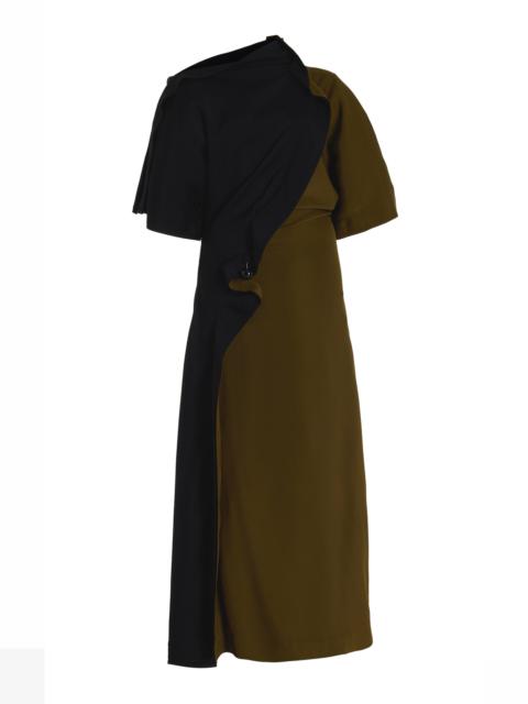 Bottega Veneta Pierced Draped Crepe Midi Dress olive