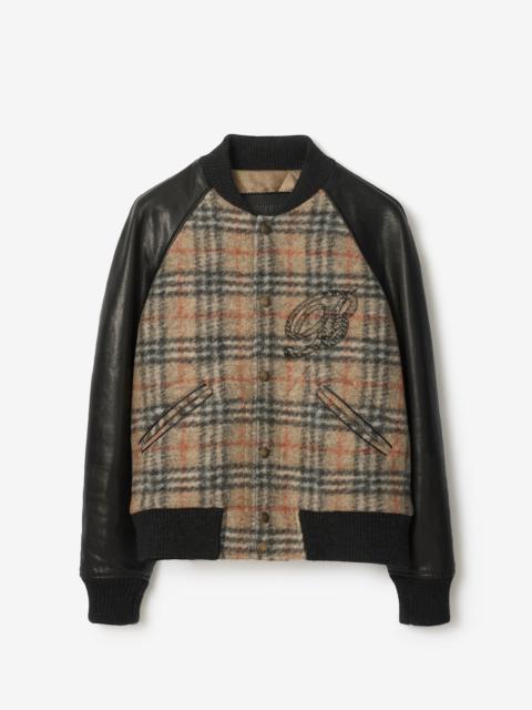 Burberry Check Wool and Leather Bomber Jacket