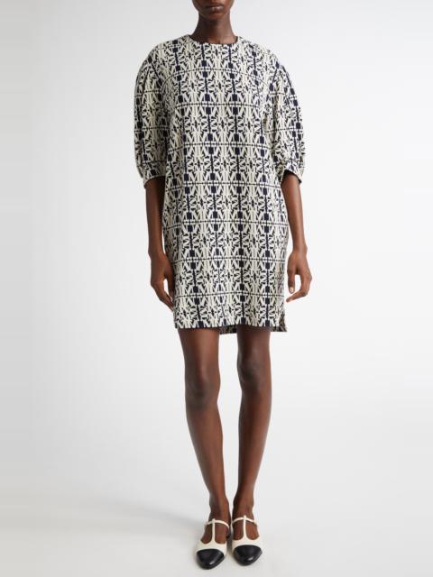 Max Mara Max Mara Gustavo Monogram Puff Sleeve Cotton Piqué Dress in White/Blue at Nordstrom