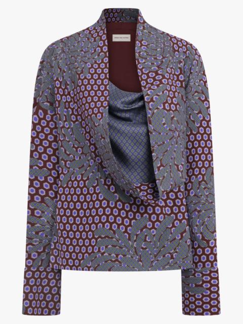 Dries Van Noten CELSEY LAYERED FLORAL MOTIF L/S BLOUSE | PURPLE/BLUE