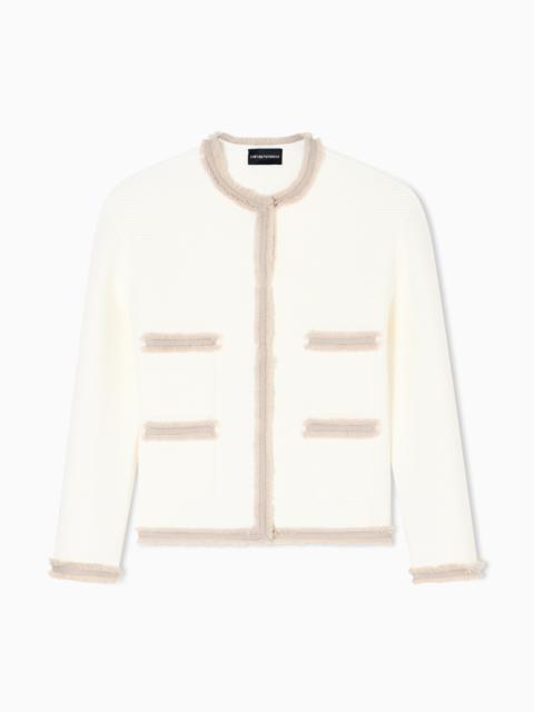 EMPORIO ARMANI OTTOMAN FABRIC JACKET WITH FRINGE TRIMS