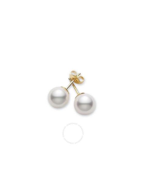 MIKIMOTO Mikimoto Akoya Pearl Stud Earrings with 18K Yellow Gold 7.5-8mm AAA