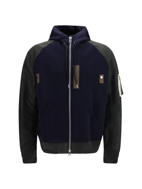 sacai Sacai Cotton Blend Twill Hoodie Navy Men