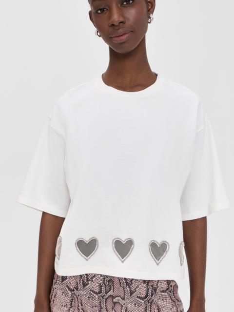 Alice + Olivia Oversized Cropped Crystal Heart Tee