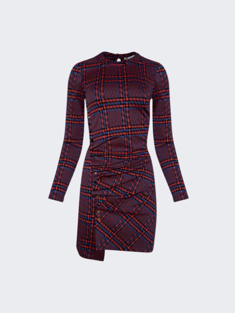 rabanne Plaid Long Sleeve Dress Red And Blue