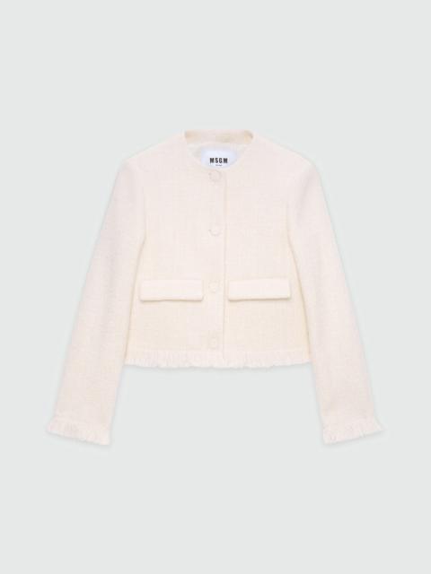 MSGM Ivory bouclé jacket with micro sequins