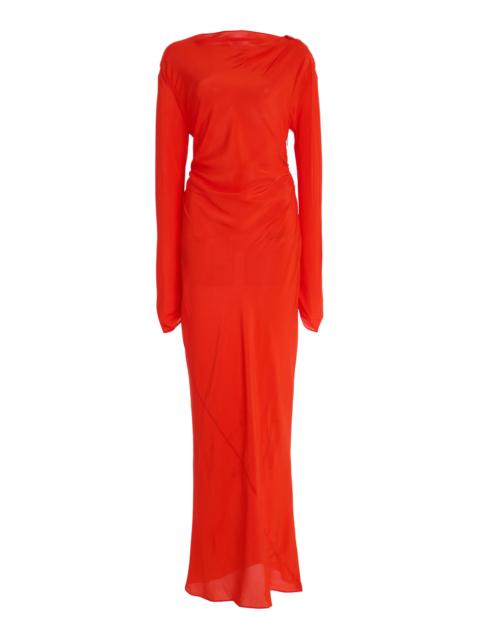 SIR. Fresca Gathered Silk Midi Dress orange