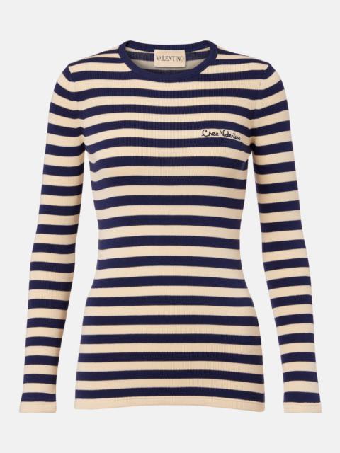 Valentino Striped ribbed-knit cotton sweater