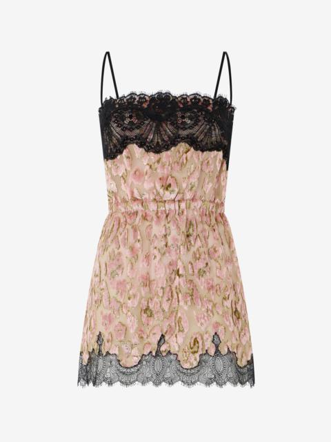 Roberto Cavalli Silk Mini Dress with Lace Inserts