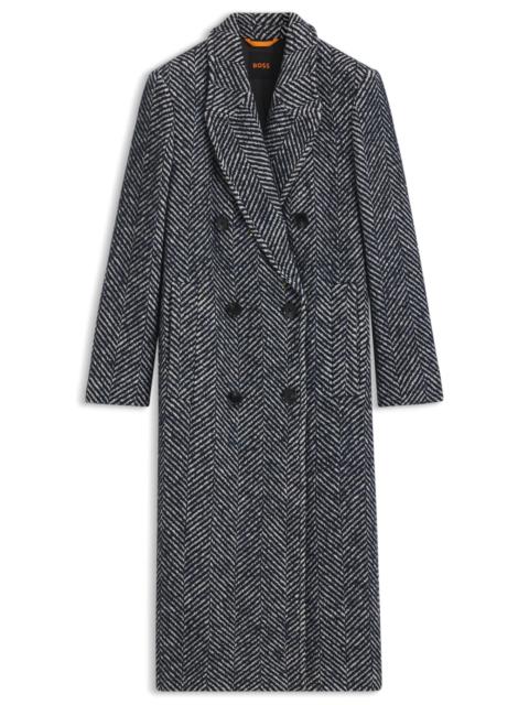 BOSS LONGLINE DOUBLE-BREASTED COAT WITH MACRO HERRINGBONE