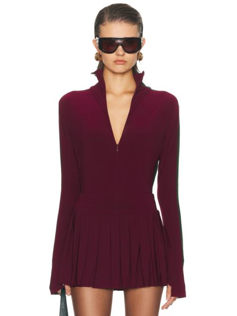 NORMA KAMALI Side Stripe Zip Front Long Sleeve Turtleneck Bodysuit