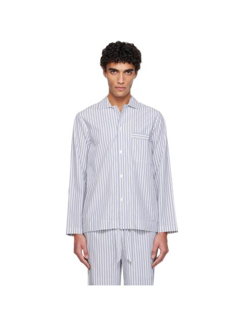 TEKLA Blue & White Poplin Long-Sleeved Pyjama Shirt