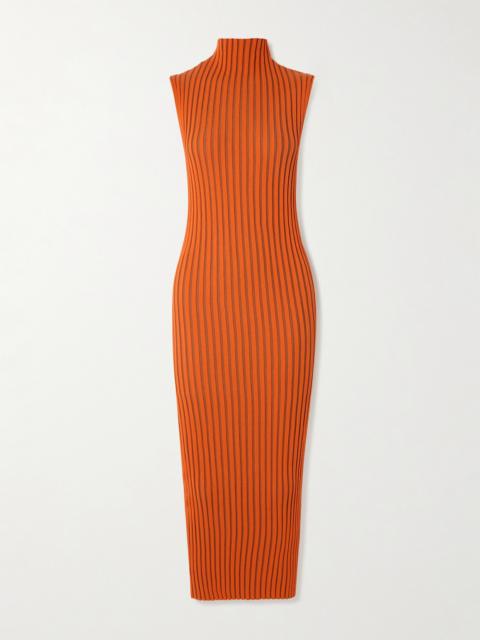 DESTREE Chen Bico Ribbed Two-tone Organic Cotton-blend Midi Dress