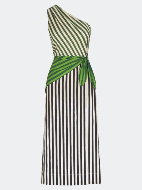 SIMONMILLER Belem Poplin Midi Dress in Green Multi Stripe Combo