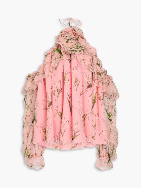 CAROLINA HERRERA Cold-shoulder floral-print silk-georgette top