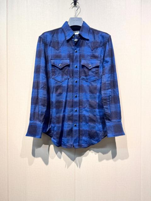SAINT LAURENT Saint Laurent SLP Blue and Black Check Button-Down Long-Sleeve Shirt