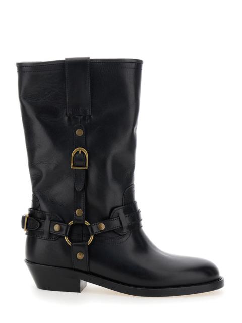 Isabel Marant Women 'Heiko' Black Ankle Boots With Studs And Ring In Leather Woman