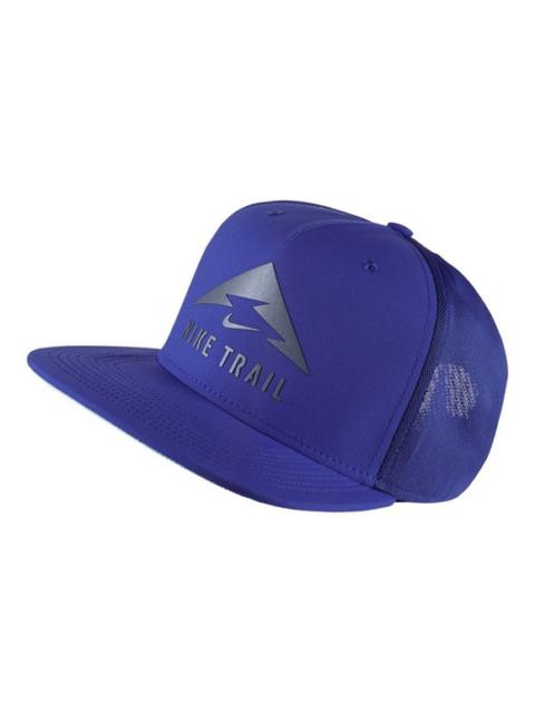 Nike Nike Trail Aerobill Trucker Hat Adjustable Strap Mesh Lining Blue Neon Brim