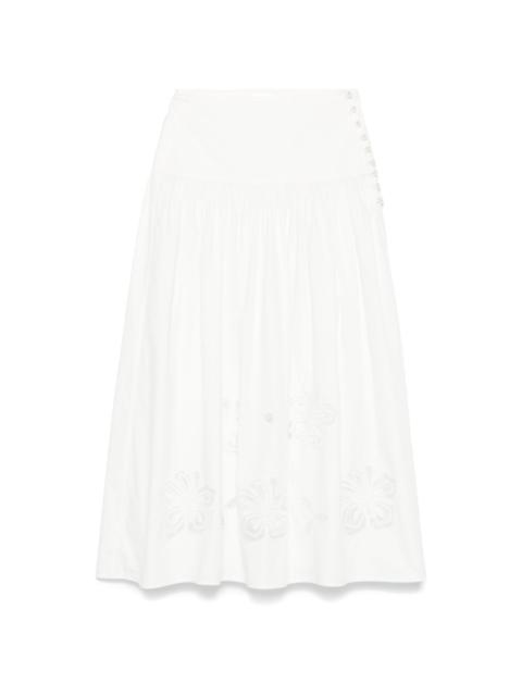 floral-embroidered midi skirt
