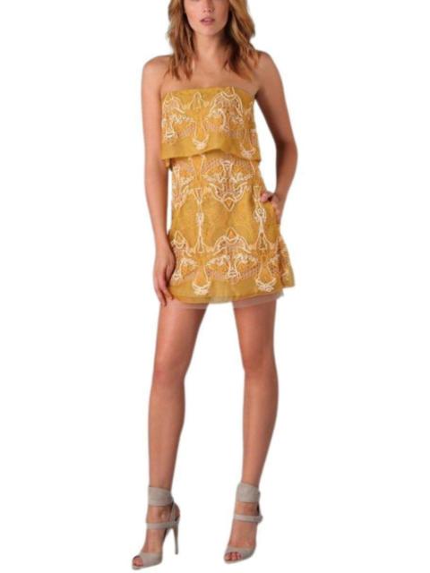 Other Designers Strapless Yellow Lace Silk Dress