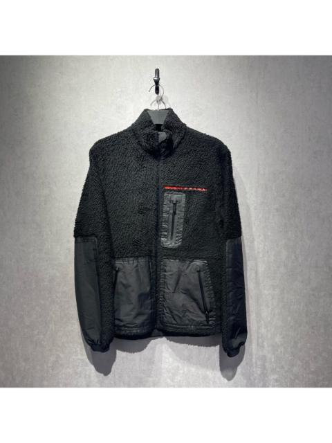 Prada Prada solid color patchwork logo lambskin fleece jacket