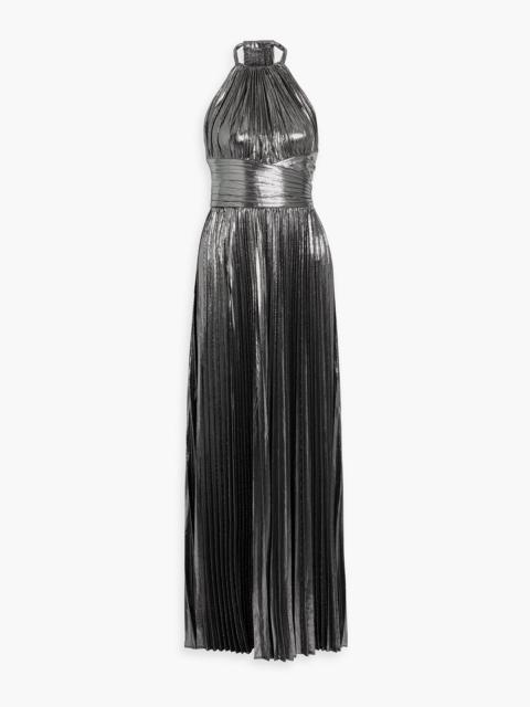 RETROFÊTE Reiss pleated lamé halterneck maxi dress