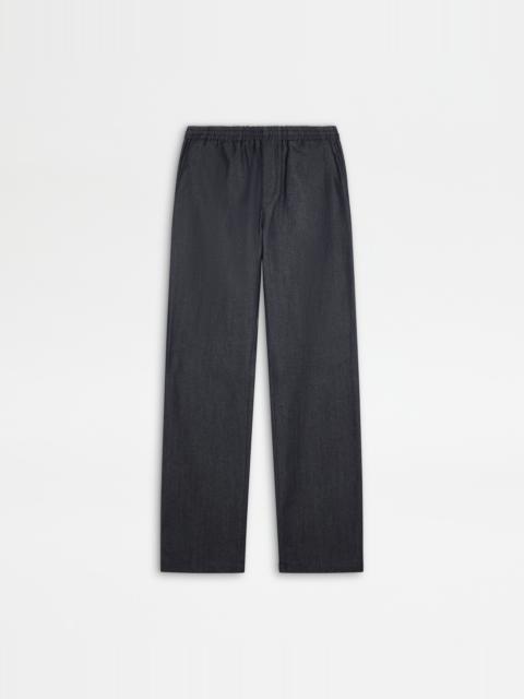 Tod's PANTS IN WOOL DENIM WITH DRAWSTRING - BLUE