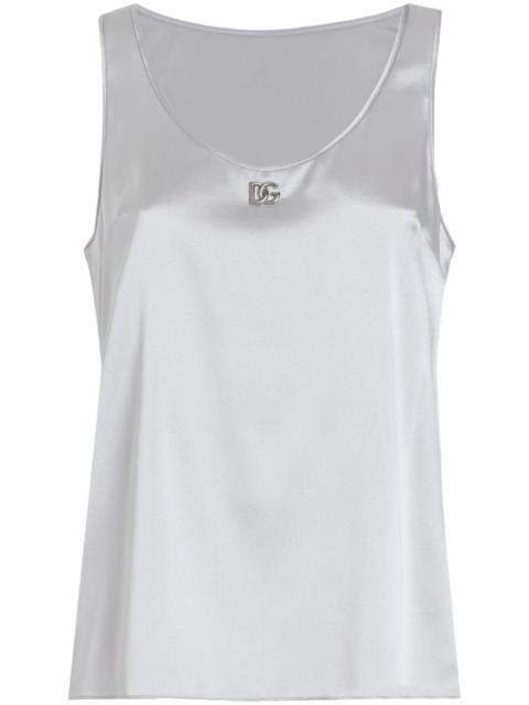 Dolce & Gabbana Silk Satin Tank Top With Dg Logo Pin