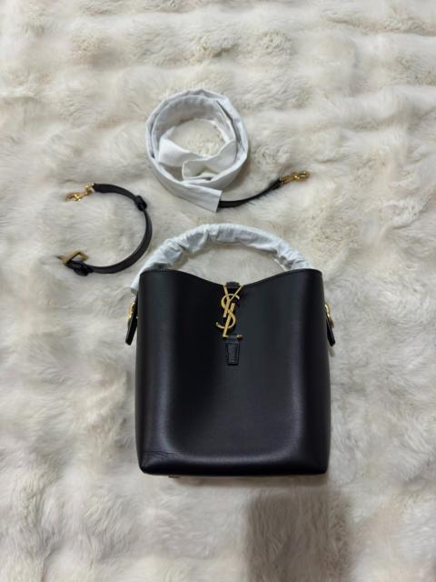 SAINT LAURENT Saint Laurent (YSL) Brand New Le 37 Small Black & Gold-Tone Grained Leather Bucket Hobo Bag