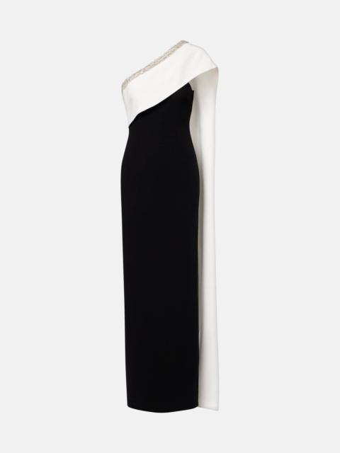 ROLAND MOURET Caped embellished satin crêpe gown
